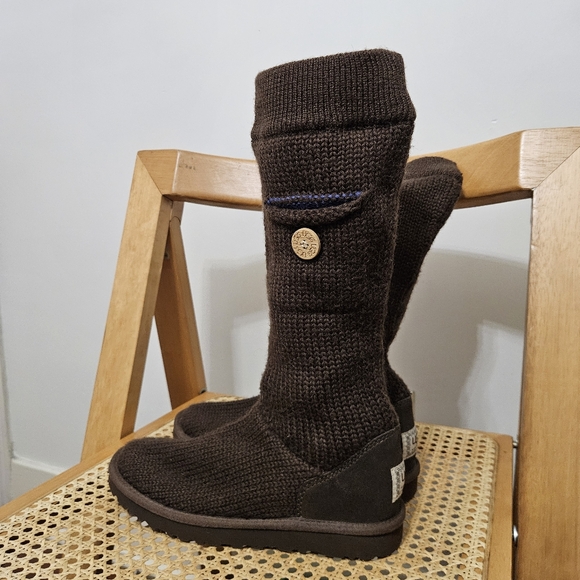 UGG Australia Womens Classic Cardy Brown Sheepskin Knit Boot 5817 Size 8 - Picture 2 of 10